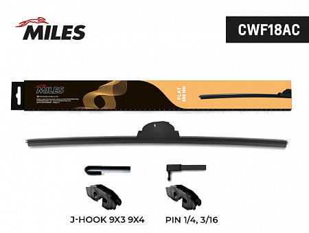 Щетка стеклоочистителя бескаркасная MILES 450 мм CWF18AC Щетка стеклоочистителя бескаркасная MILES 450 мм CWF18AC